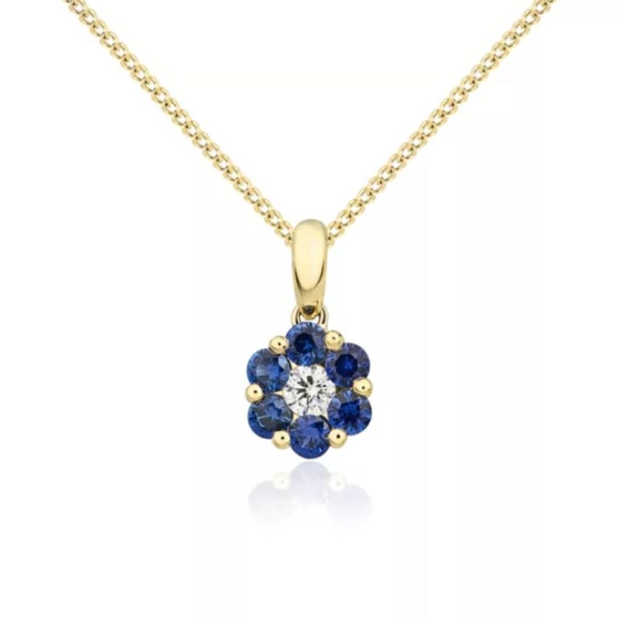 Jewellery 1879 Collection | 18Ct Yellow Gold Round Sapphire & Diamond Reverse Cluster Pendant